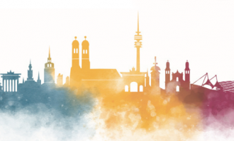 Münchner Skyline in WiM-Farben
